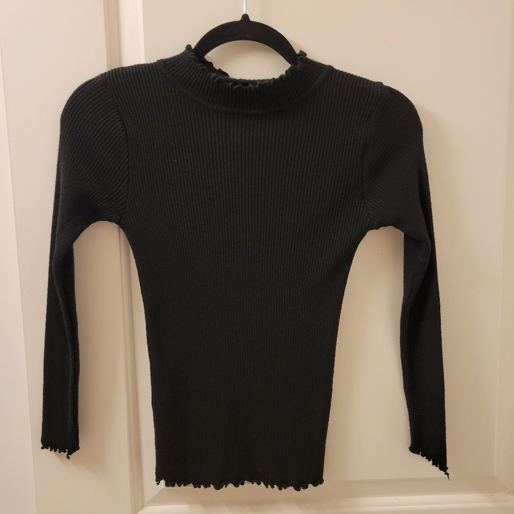 YesStyle Lettuce Edge Mock Neck Top (Black)